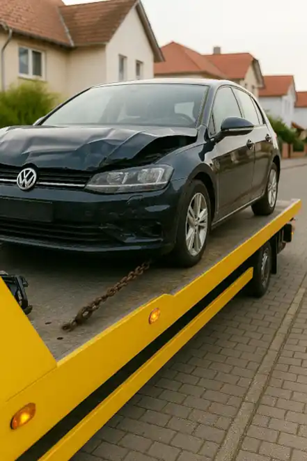 Ein defektes Fahrzeug wird zur Begutachtung und Bewertung beim Autoankauf in Leinfelden-Echterdingen abgeschleppt.